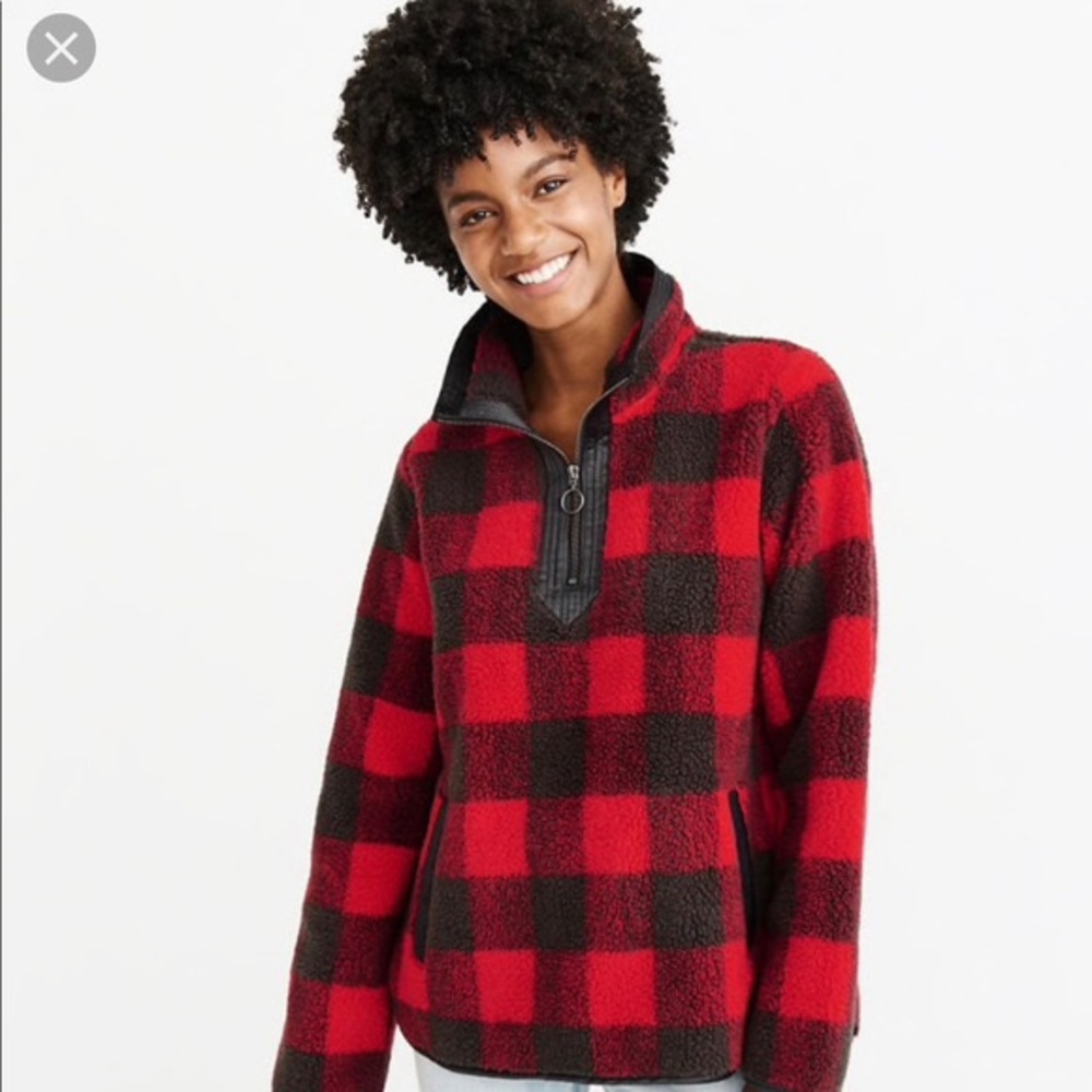 Abercrombie & Fitch Red and Black Plaid Sweatshirt